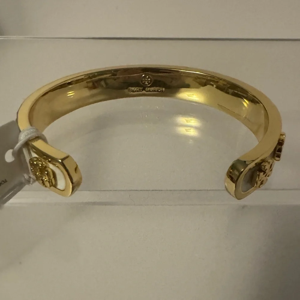 Tory Burch NWT Kira White Enamel & Gold-Toned Cuff Bracelet